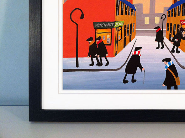 OFF TO THE CAFE WITH THE PAPER - framed print